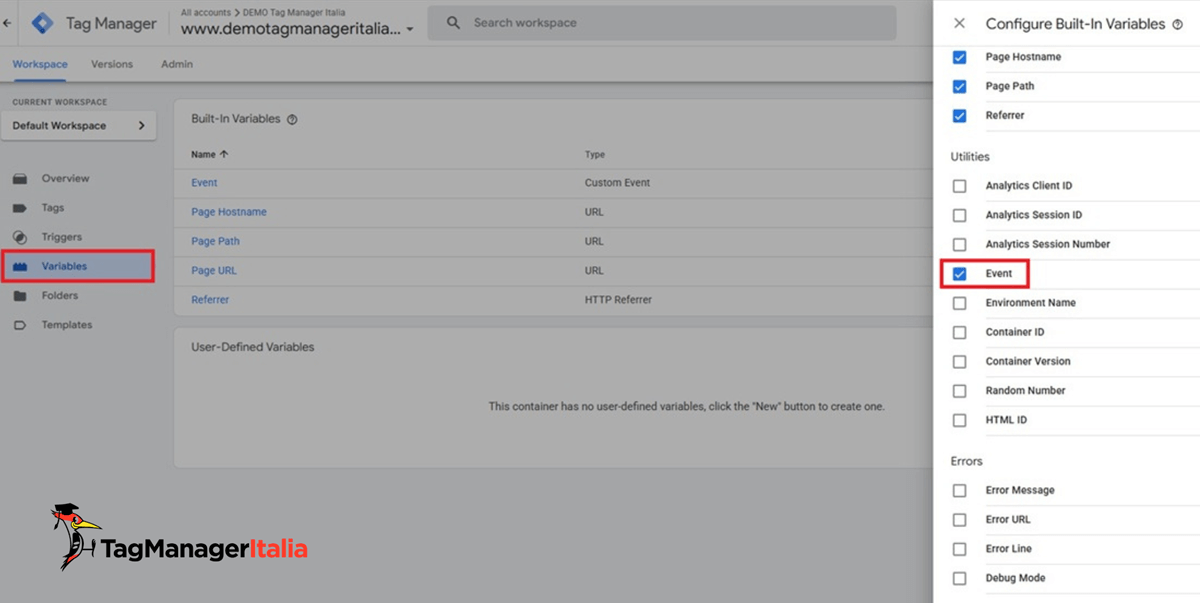 Impostazione variabile event Google Tag Manager - Tag Manager Italia