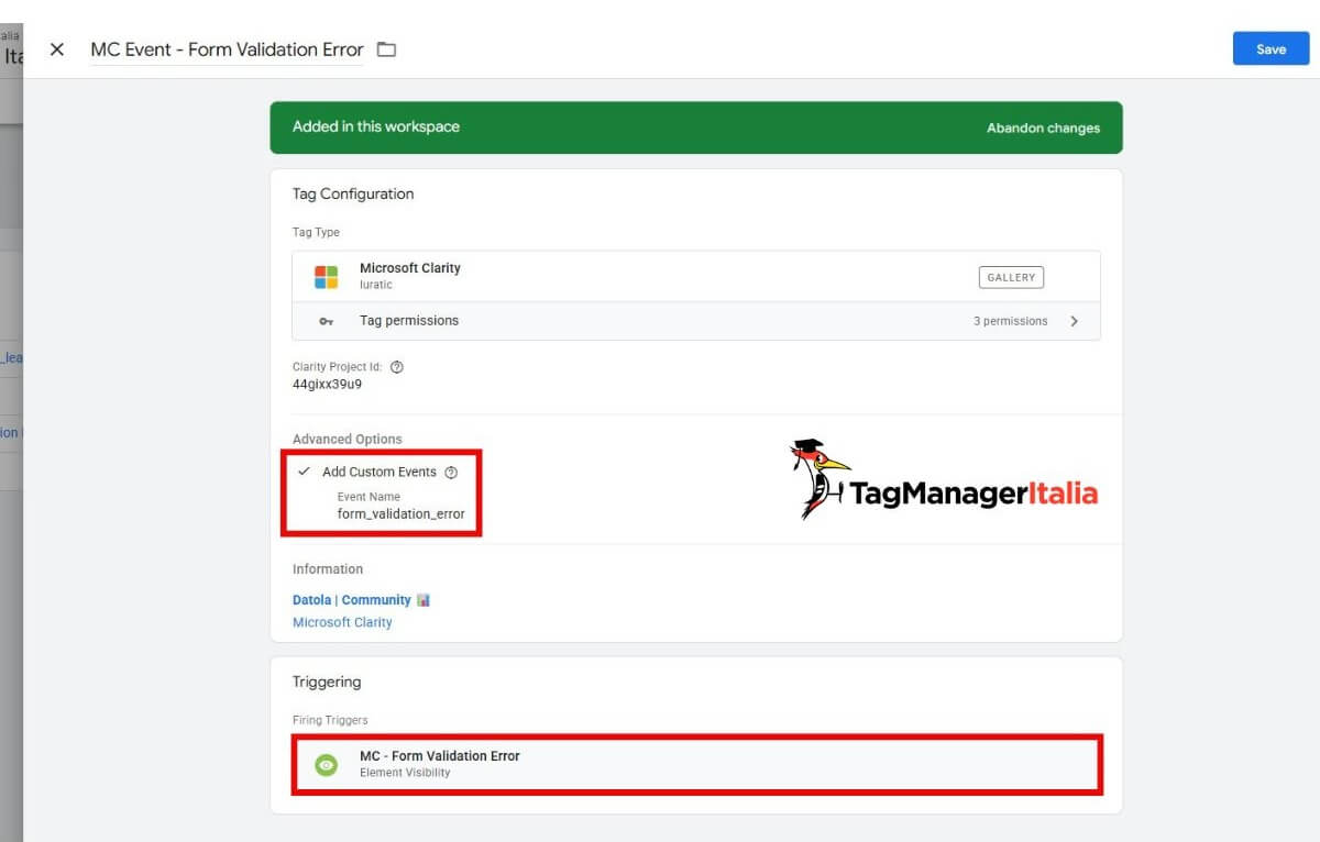 Configurazione tag evento tracking errori invio modulo - form contatto Google Tag Manager