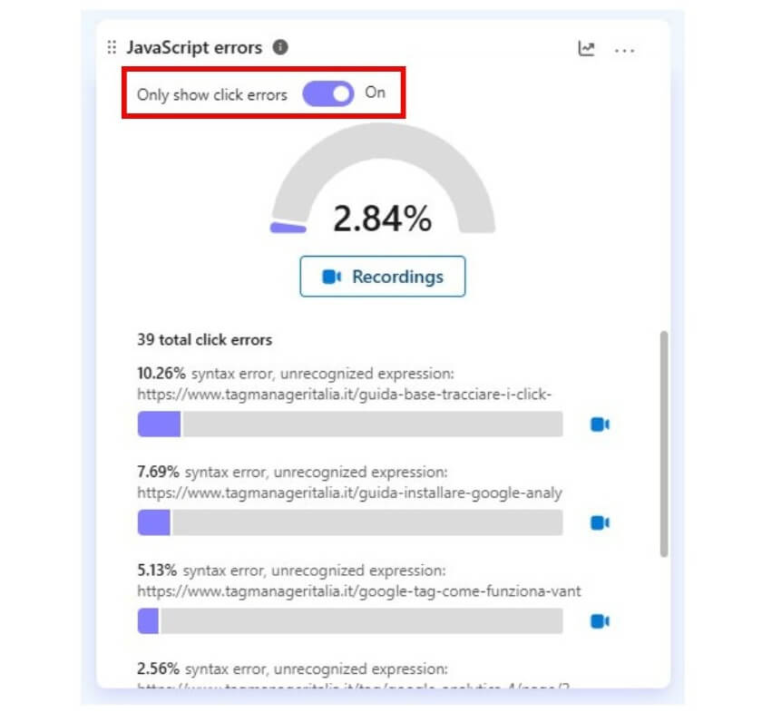 Scorecard report click errors in Microsoft Clarity