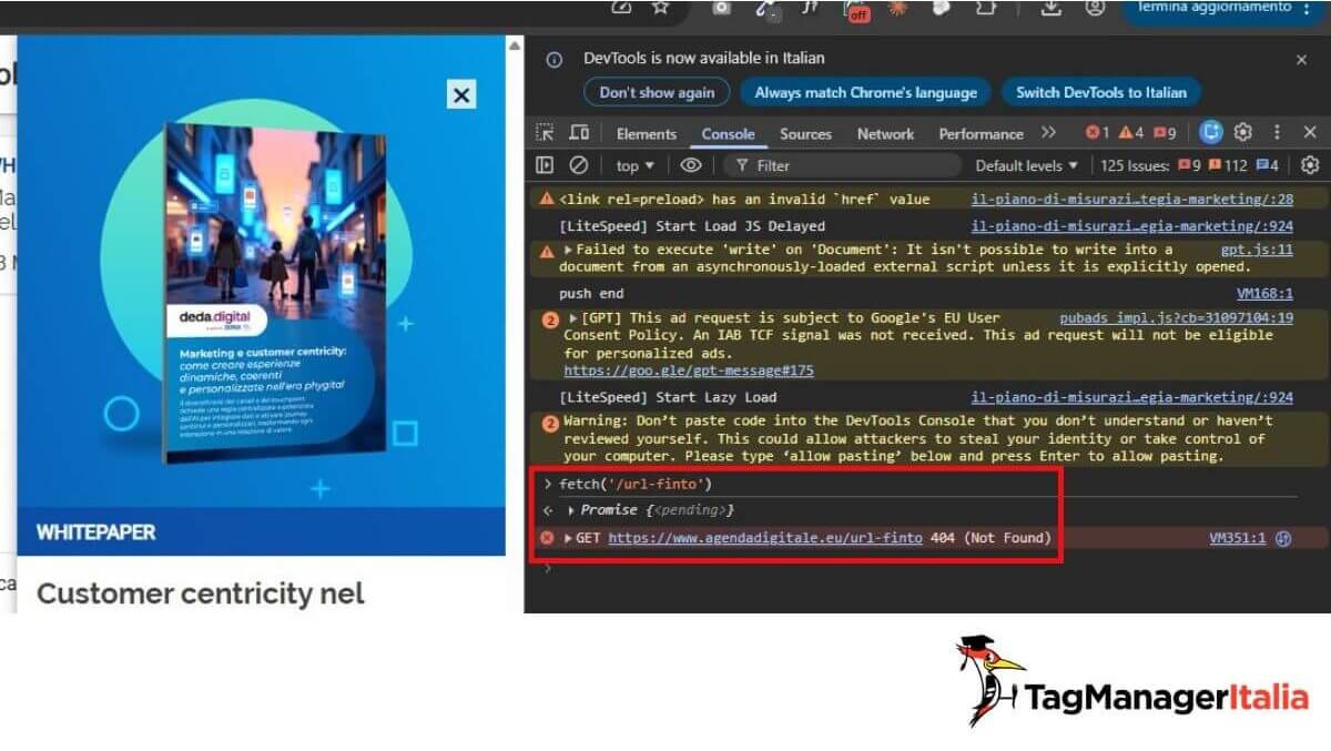 Test debug Google Tag Manager errore API carrelli e form abbandonati Clarity