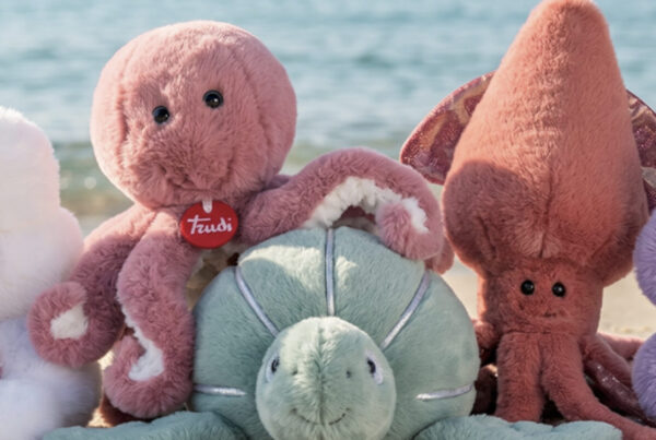 Peluche Trudi a forma di animali marini.